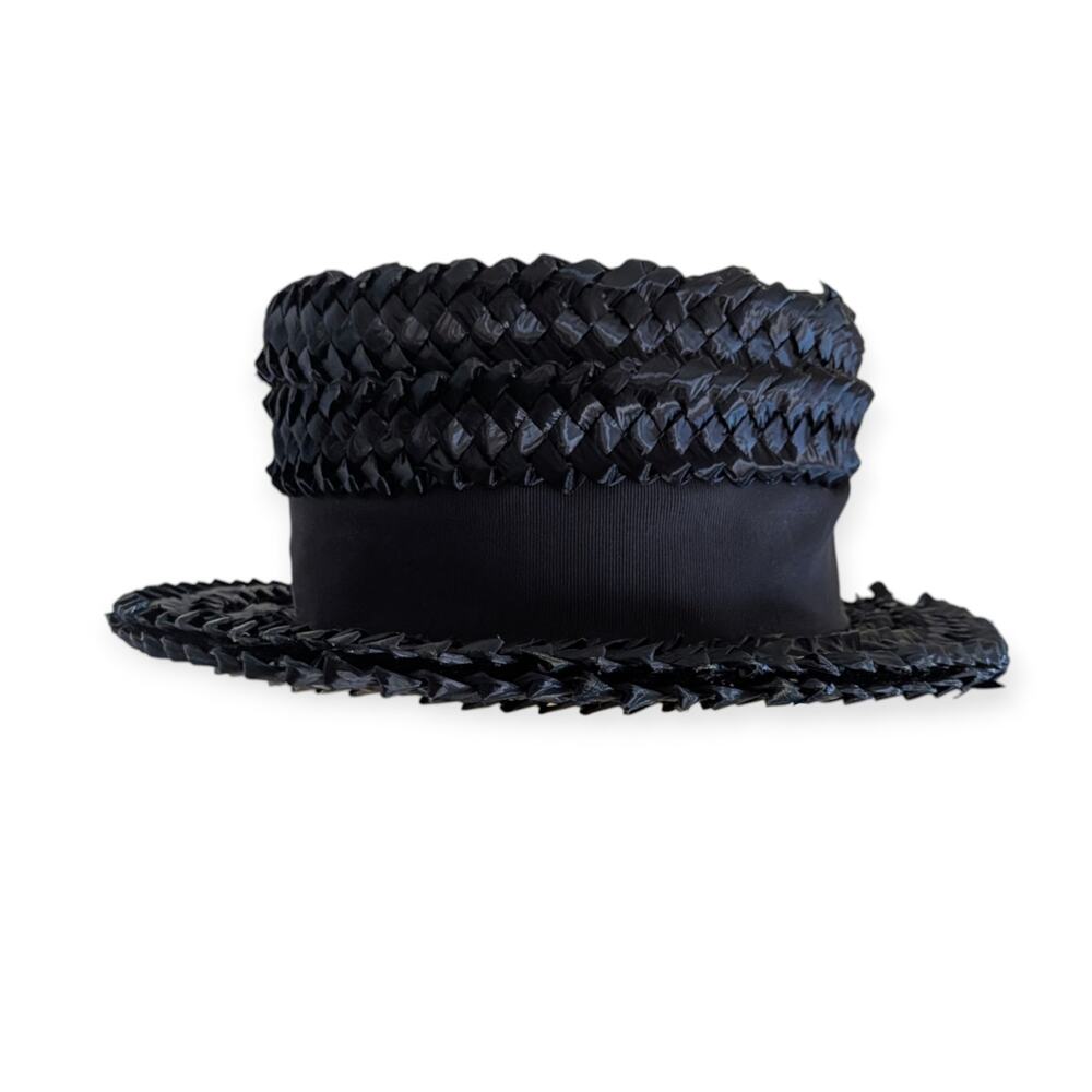 Vintage Union-Made Boater Hat Black Grosgrain Ribbon Sz 6 Woven - Picture 5 of 7